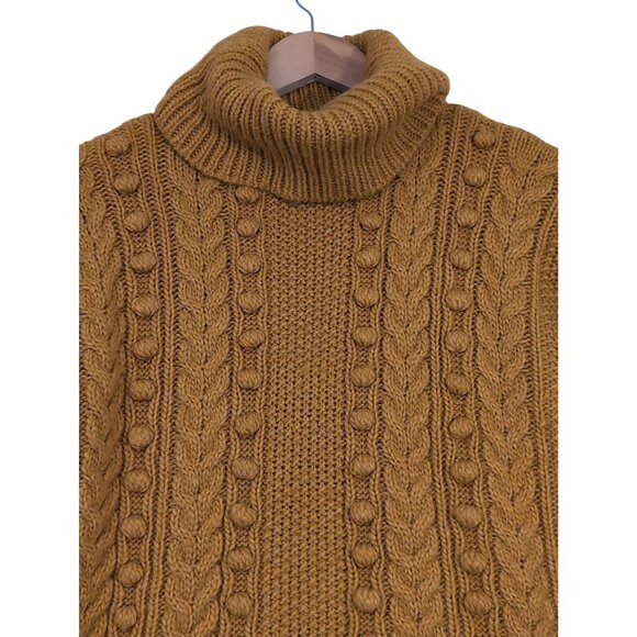 Talbots Turtle Neck Sweater Womens S Petite Mustard Yellow‎ Bobble Cable Knit - Picture 2 of 8